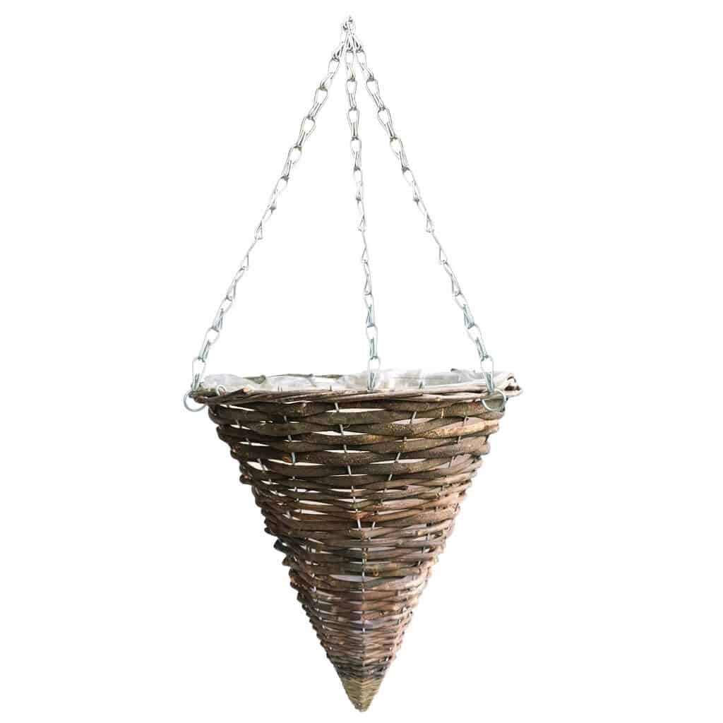 Elixir Gardens | Rattan Hanging Baskets | 11" 12" 13" 14" 16" 18" Sizes | Round or Cone Shapes Available | With Optional Wall Brackets | 11" Cone Hanging Basket x 25