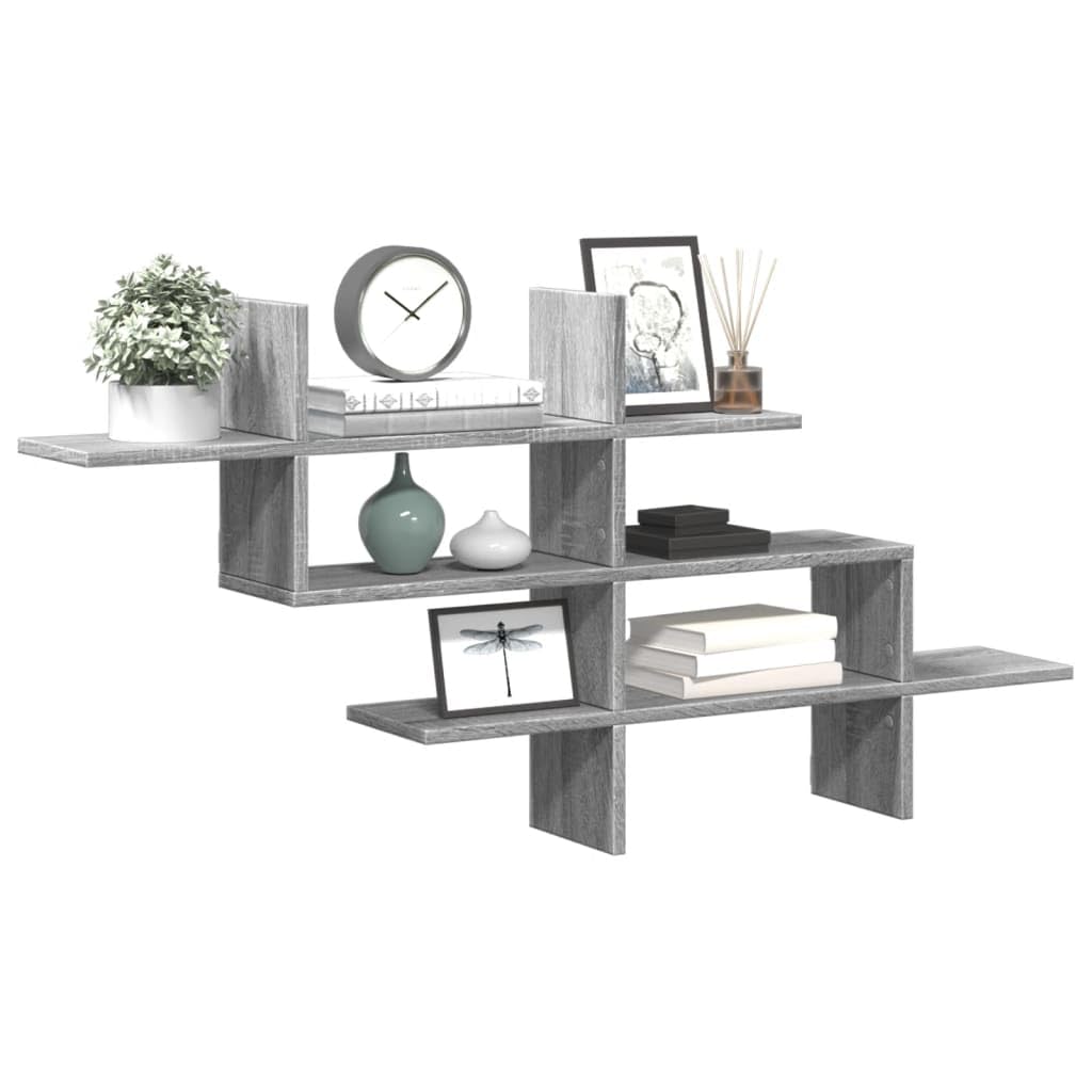 Estantería de pared, color gris, Sonoma, 124,5 x 18 x 60,5 cm, madera resistente, diseño moderno, con capacidad de carga de 20 kg, para sala de estar, cocina, pasillo y dormitorio