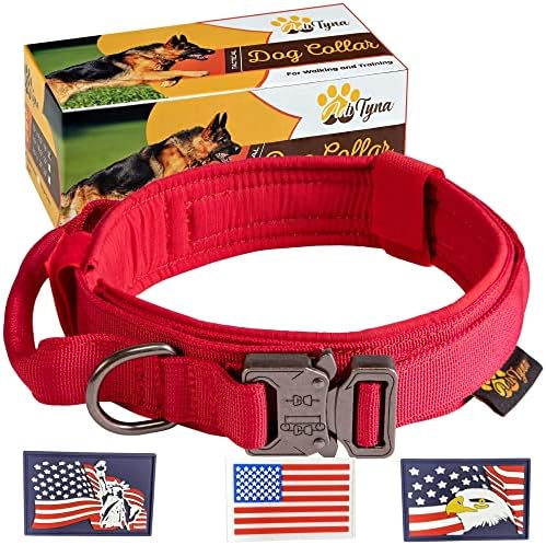 ADITYNA Heavy-Duty Tactical Dog Collar with Handle - Perfect Red Dog Collar for Training, Walking, or Hunting (Large: Fit 18.5-22" Neck, Red)