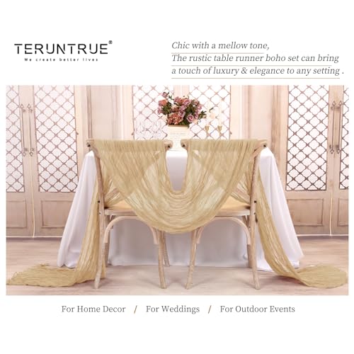 15 Packs Cheesecloth Table Runner Beige Semi-Sheer Table Runner 55x400cm, Light Brown Rustic Gauze Boho Table Runner - Image 4