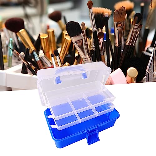 Image of 3 Layer Folding Dividing Storage Box, Portable Multipurpose Handled Organizer and Storage Case for Arts, Crafts,Cosmetic, Sewing, Toy for Medicine Box Sewing Box Organizer (Blue)
