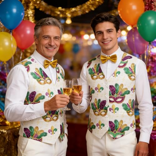 Image of yolsun Men's Mardi Gras Vest 3D-Print Festival Party Holiday Waistcoats Mardi Gras Outfit