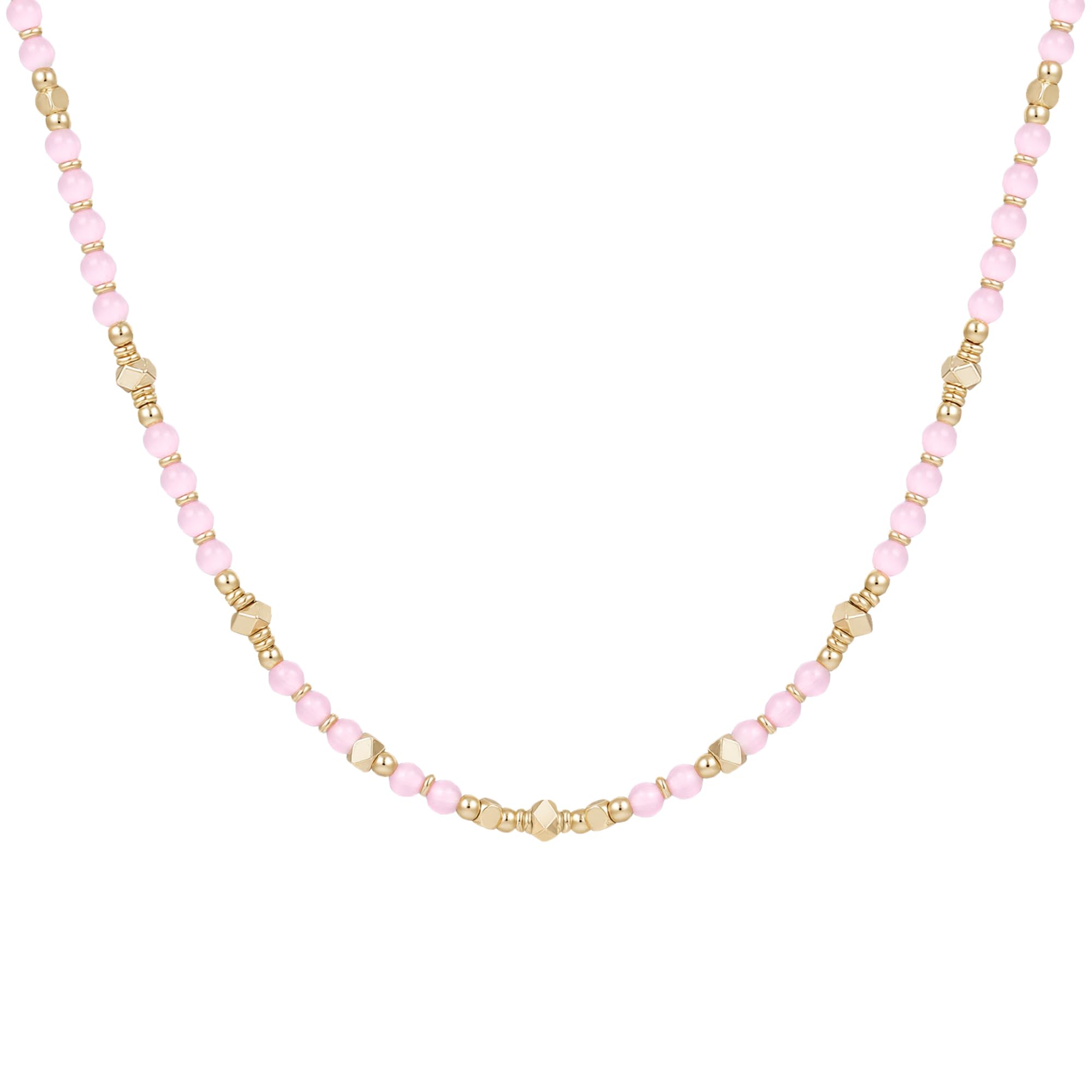 Zoesky Beaded Gemstone Necklaces for Women 4mm (Type3-Pink)