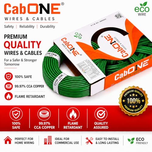 Image of CabONE 2.5 SQ.MM FR PVC Insulated Copper Electrical Wire, 90 Meter (Green, Pack of 2) | ISI Marked Fire Retardant Single Core Cable for Home Wiring