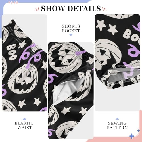 Evil Pumpkin Print Boys Long Pants Soft Trousers Elastic Waist Kids Lounge Bottoms with Pockets S-XL4