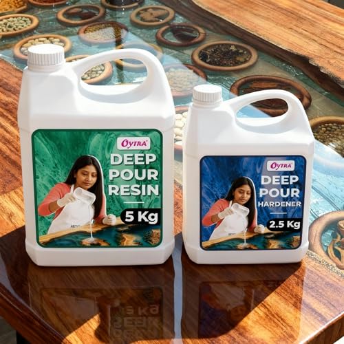 Image of Oytra Deep Pour Casting Liquid Hardener 2 1 Ratio Epoxy Resin for Wood High Gloss Crystal Clear Craft for River Table Tabletop Preservation and Large DIY Cast Art Projects (7.5 Kg)