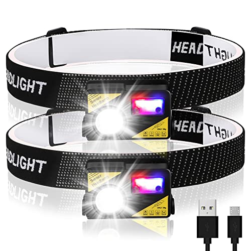 Guiseapue Headlamp Rechargeable, 2 Packs Headlights for Head Super Bright, Motion Sensor LED Head Lamp, Hurricane Hiking Camping Running Cycling Fishing Accessories
