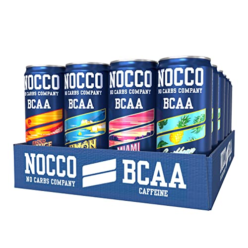 NOCCO BCAA Energy Drink - zuckerfrei, vegan Energy Getränk mit Koffein, Vitaminen und Aminosäuren - gemischte Sommergeschmäcker, 24 x 330ml inkl. Pfand (Mix SUMMER EDITION) Cover