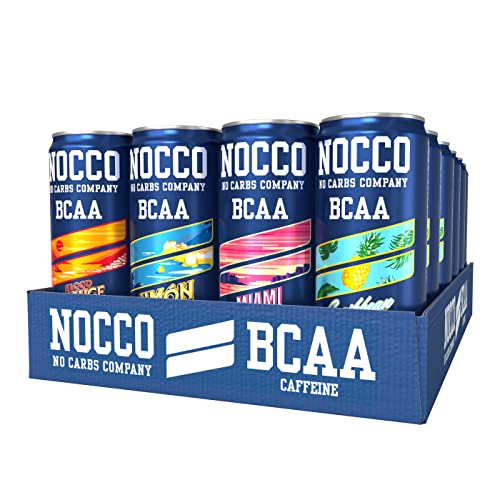 NOCCO BCAA Energy Drink – zuckerfrei, vegan Energy Getränk mit Koffein, Vitaminen und Aminosäuren – Pfirsichgeschmack, 24 x 330ml inkl. Pfand (Mix Summer Edition)