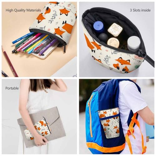 Image of Swono Foxes Flowers Pencil Case Lovely Cute Fox Leaf Standing Pencil Case Pencil Holder Pencil Pouch Cosmetics Pouch Makeup Office Bag Beige