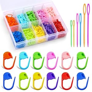 LUNARM 200 marcadores de puntada para ganchillo, marcadores de punto de ganchillo de 10 colores, pasadores de clip de bloqueo con 6 agujas de hilo para costura artesanal