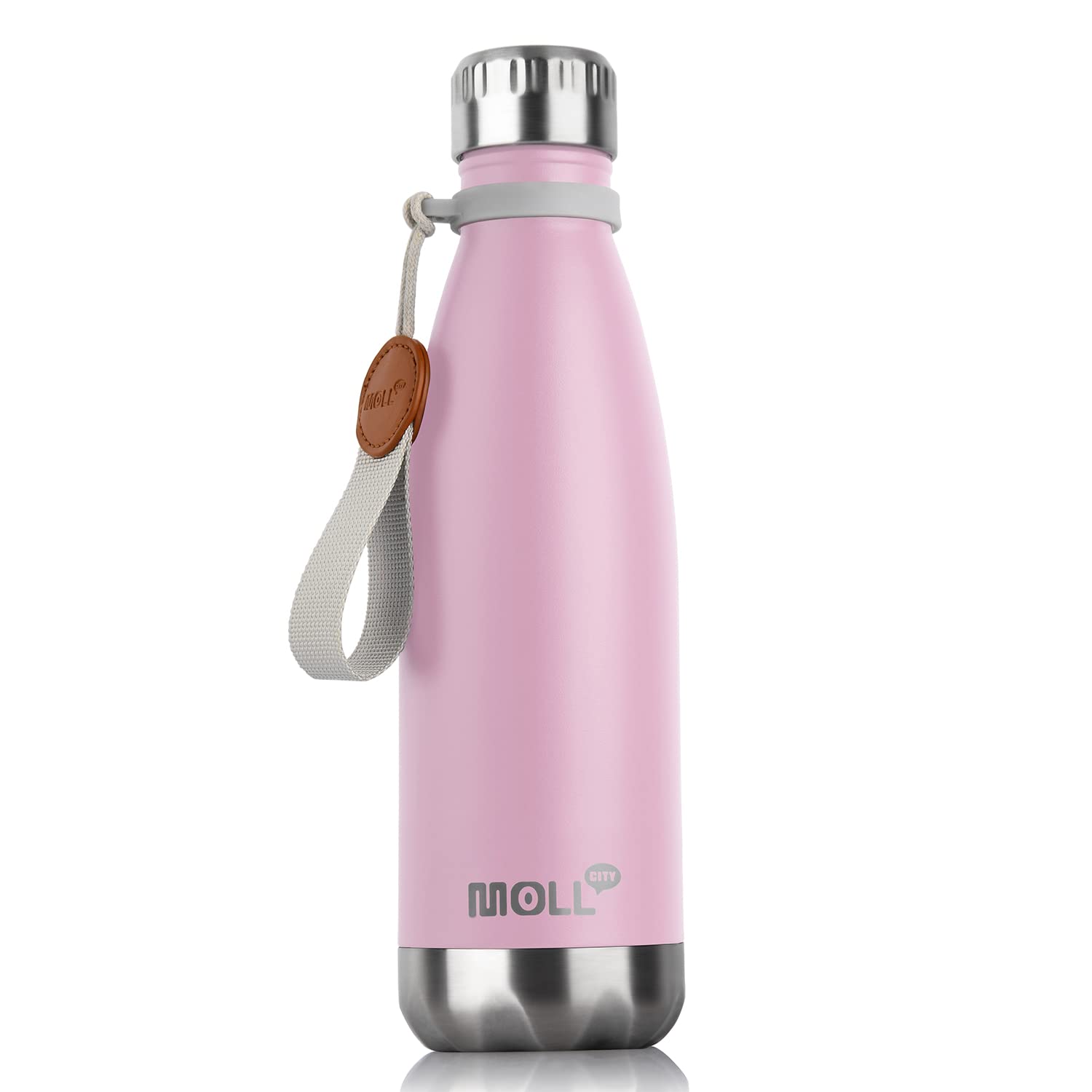 Mollcity Water Bottle 17 oz Stainless Steel Vacuum Insulated Sports Flask Reusable Metal Leak Proof Travel Water Bottle for Women, Cola Shape BPA Free(Pink)