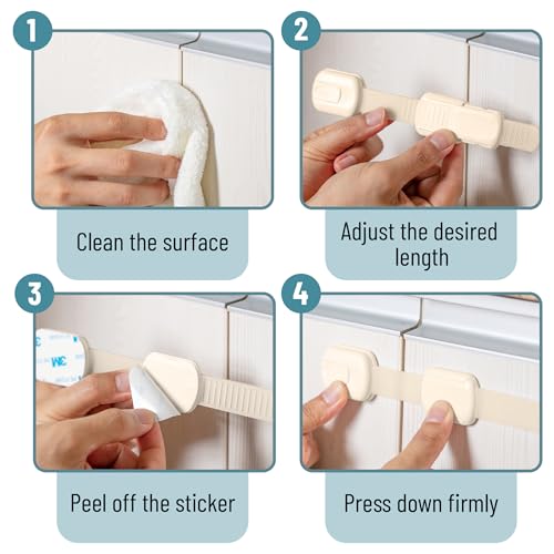 Image of Bates- Child Safety Strap Locks, 6 Pack, Beige, Baby Cabinet Locks