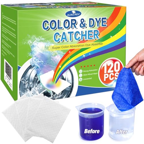 Color Dye Catchers for Laundry 120ct, Super Absorption Color Trapping Sheets Allow Mixed Wash, Dye...