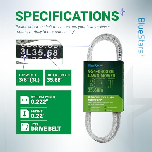 Image of BlueStars 954-04032B Edger Drive Belt | Aramid Cord | 3 /8 x 36 | For Troy Bilt TB554 MTD CubCadet LE100 Bolens Craftsman Lawn Edger Replaces 754-04032B 754-0465 954-0465 754-04032 954-04032A