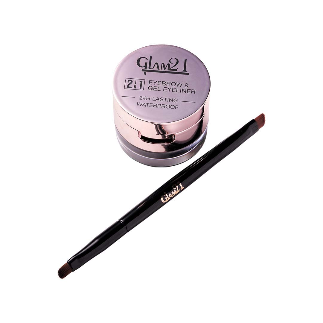 Glam21 2-in-1 Eyebrow & Gel Eyeliner | Intense Black Color | Quick Drying & Lasts 24 hrs | Smudge & Water Proof | 4 gm Glam21 2-in-1 Eyebrow & Gel Eyeliner | Intense Black Color | Quick Drying & Lasts 24 hrs | Smudge & Water Proof | 4 gm