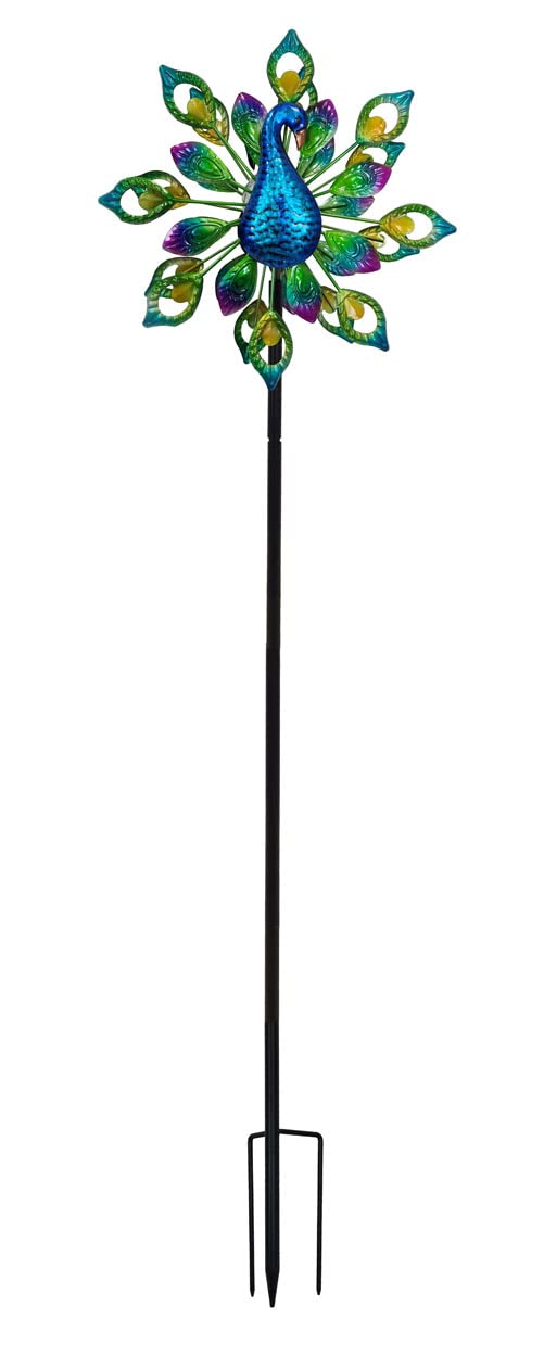 abc HOME | Gartenstecker Pfau | LED | Solarpanel | Lichtsensor | 190 cm H