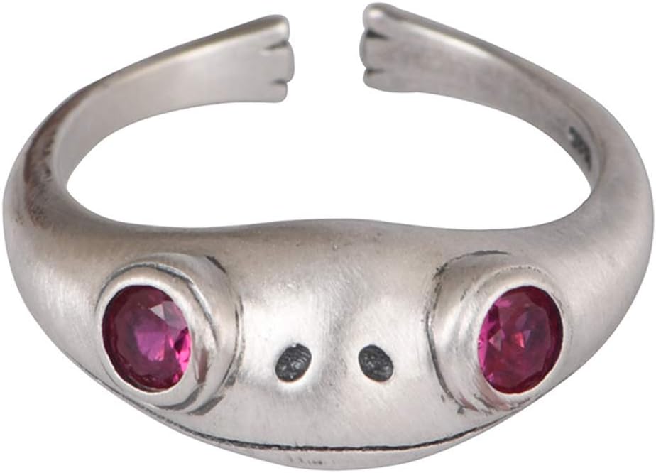 Retro Vintage 925 Sterling Silver Frog Ring with Stones for Women Girls Open and Adjustable