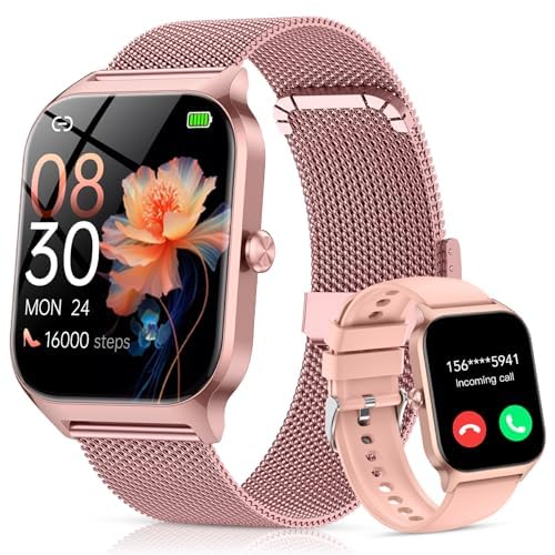 CASCHO Smart Watch for Women (2 Bands), Bluetooth Call Smartwatch with AI Voice,1.85" HD Fitness Watch,Heart Rate/SpO2/Steps/Sleep Monitor,120+ Sports Modes,Smart Watches for Android iOS-Rose Gold Rose 1