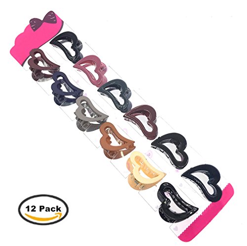 12 Pack Heart Shape Plastic Hair Claw Jaw Clips for Women