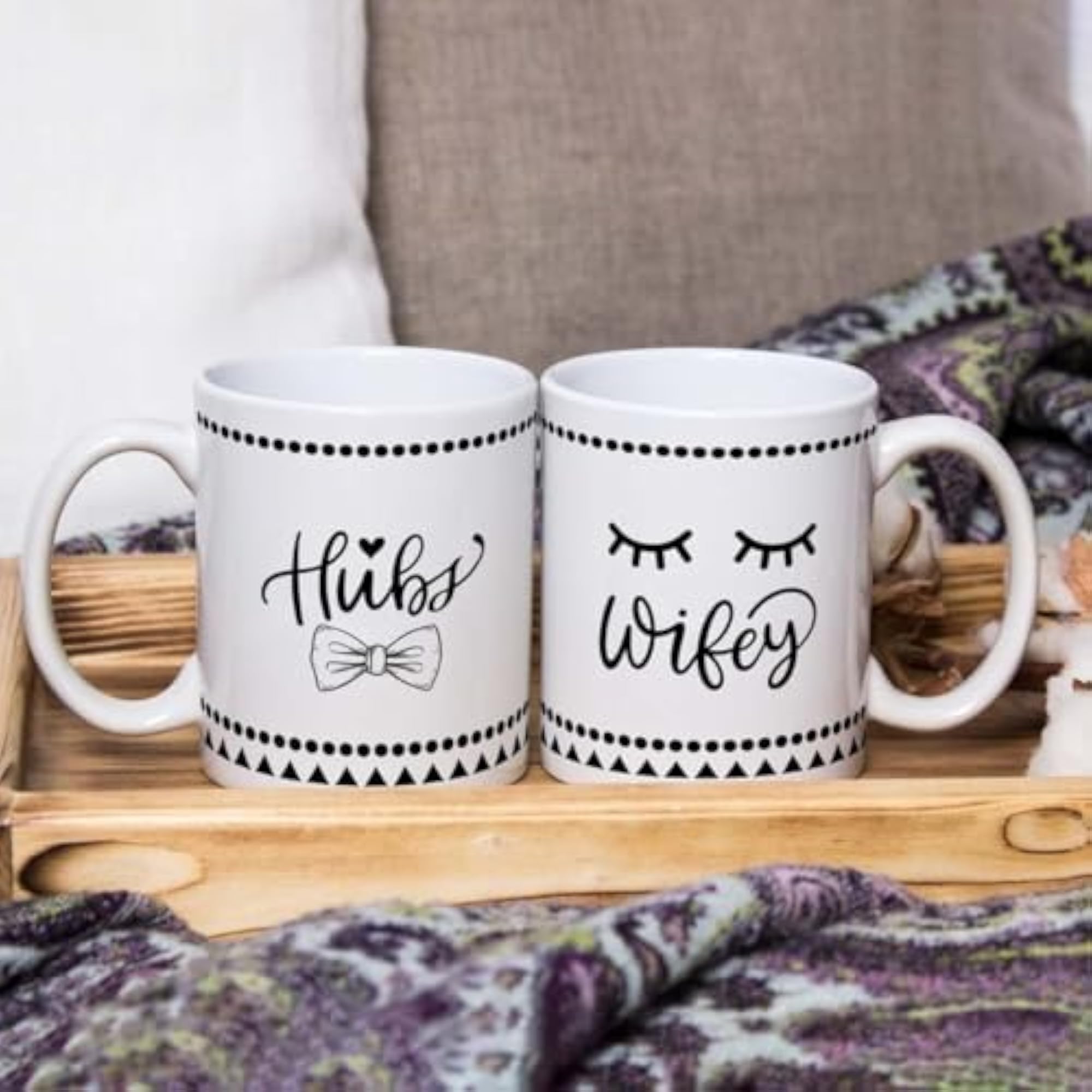 Personalised Couple Coffee Mug Set, Hubby Wifey Design