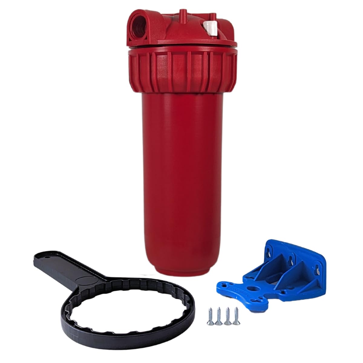 Hot Water Filter Cartridge Housing 10" x 2.5" Regular Diameter 3/4" BSP Ports, 3 Piece Design with Pressure Relief Valve