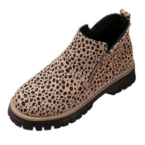 Chaussures d'hiver léopard pour femmes avec fermeture éclair latérale en grandes tailles