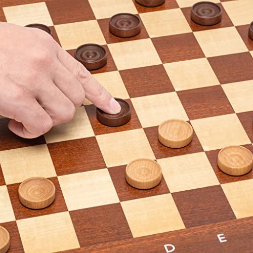 Yellow Mountain Imports Husaria Hölzerne Damesteine im Italienischen Stil mit Stapelbaren Rippensteinen und Kordelzugbeutel, 40 Stück