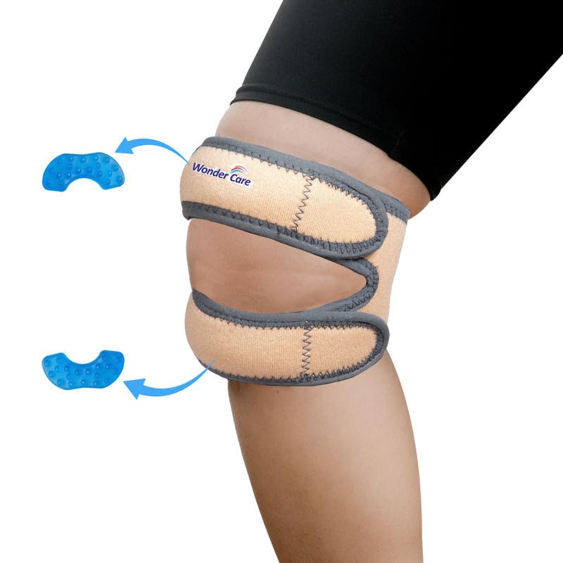 Image of Wonder Care Knee Brace with Silicon Gel Strips for Knee Pain, Gel Patella Knee Strap for Workout, Sports, Arthritis, ACL, MCL, Meniscus Tear Patellar Tendon Support Strap Men Women(2, Beige)