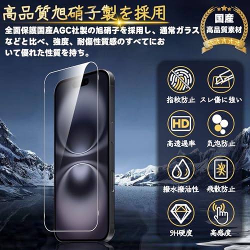 対応 iPhone 15 / iPhone 16 ガラスフィルム ガイド枠付き 6.1インチ 指紋防止 【2* フィルム+ 1*ガイド枠付き + 1*取り除き発泡板】国産旭硝子材質 apple iphone16 薄型 強化ガラス iphone15 保護フィルム 高光沢 さらさら アイフォン16 液晶 いpほね16 ガラス ケース 9H硬度 厚さ0.26mm超薄型 高透過率 気泡なし ラウンドエッジ加工 簡単貼り付け 3D Touch対応 SENXLL16-G21