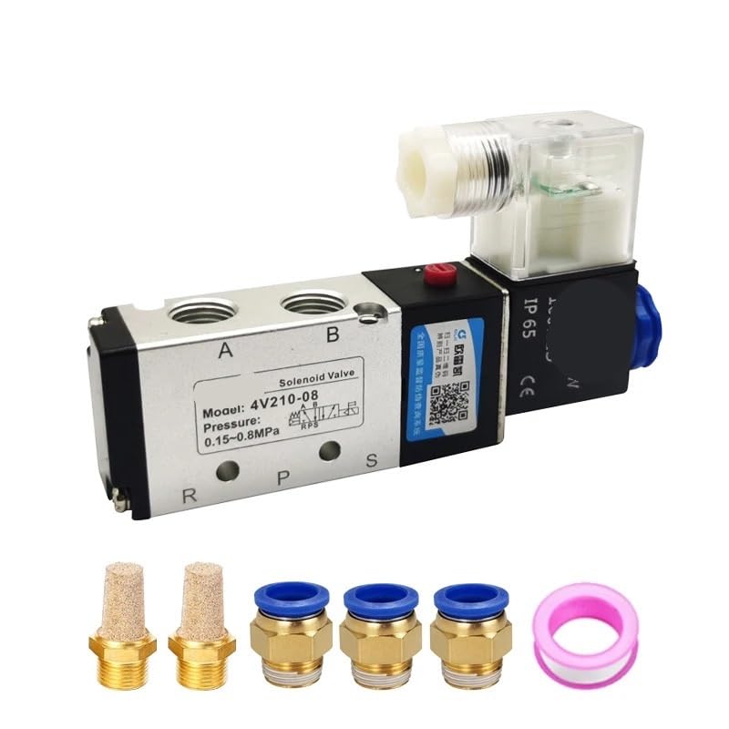 Válvula solenoide de 5 vías, Control de 2 Posiciones, válvula magnética de Gas y Aire, Accesorio for Manguera de 4mm-12mm(Only 4V210-08,AC220V)