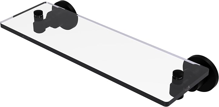 Allied Brass WS-1/16-BKM Washington Square Collection 16 Inch Glass Vanity Beveled Edges Shelf, Matte Black