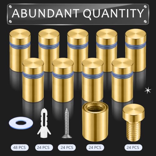 Image of Pelopy 24 Pcs Sign Standoff Screws Advertising Screws Stainless Steel Wall Standoff Mounts Glass Acrylic Nail (1 /2 x 3 /4 Inch,Gold)