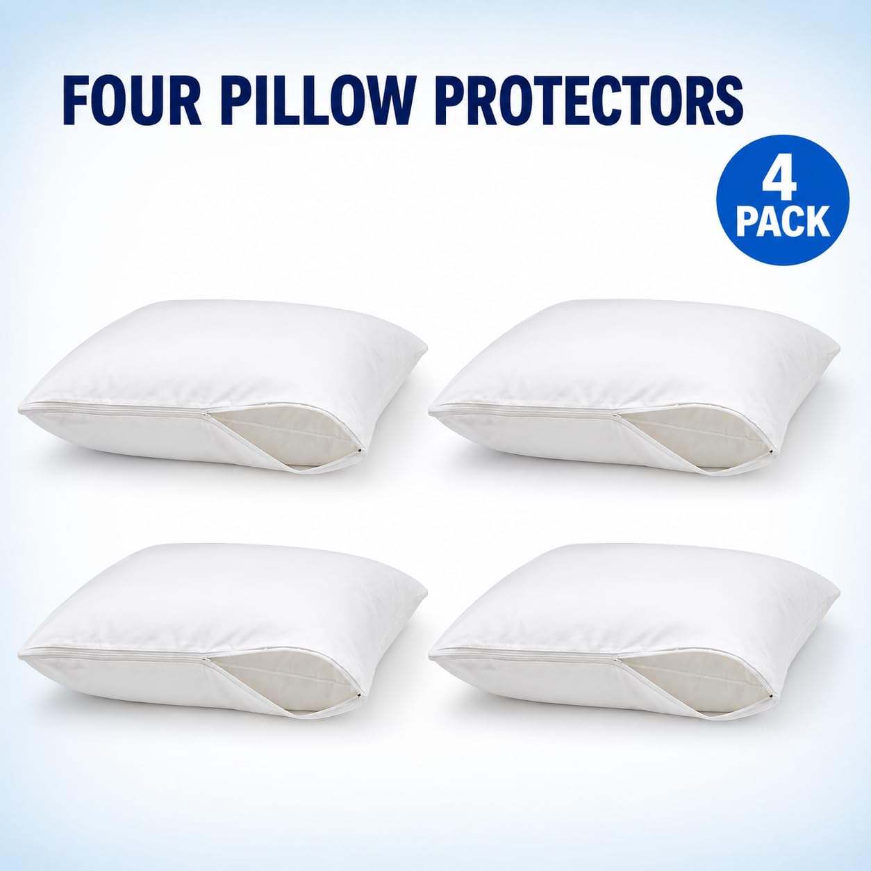 Dependable Industries inc. Essentials Paquete de 4 fundas de almohada de vinilo con cremallera de lujo, protectores impermeables de 20 x 29 pulgadas, ideales para el hogar, hotel, hospital, protección