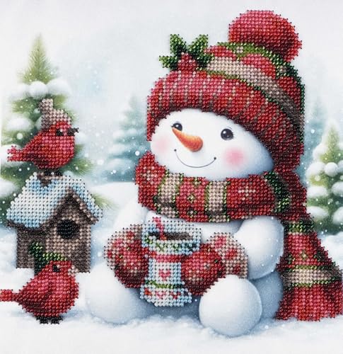 Image of AllAboutEmbroideryUA Bead Embroidery kit Cute Snowman DA-1110 Beaded Cross Stitch Christmas Beadwork Needlework kit