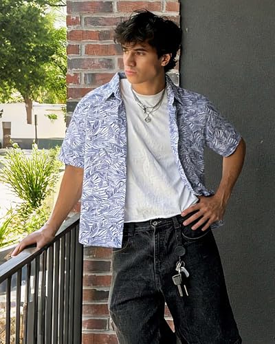 Image of Men Hawaiian Shirt Short Sleeve Summer Beach Button Down Shirts with Pocket