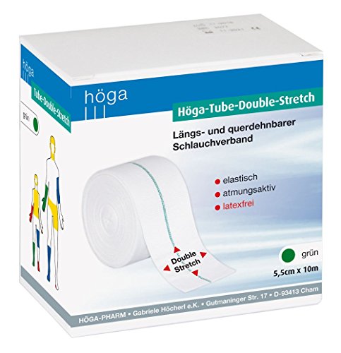 Höga Pharm Tube-Double-Stretch längs- und querdehnbarer Schlauchverband, grün 5,5 cm x 10 m, elastisch, atmungsaktiv, latexfrei, 1er Pack (1 x 1 Stück)