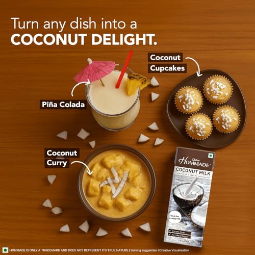 Image of Dabur Hommade Coconut Milk - 800ml (200ml x 4) | Extract of 2 Creamy Coconuts | No Added Sugar | Creamy Taste (Pack of 3)