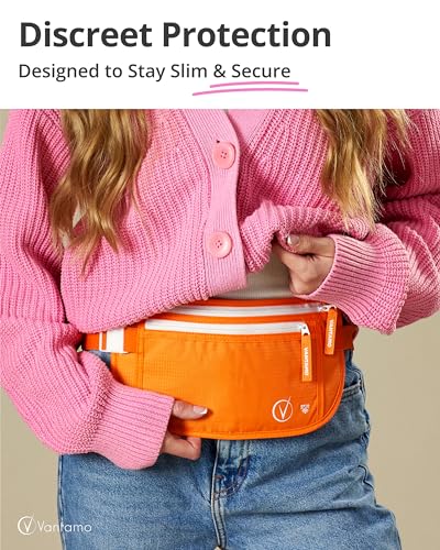 Image of Vantamo Money Belt with RFID For Men & Women, Hidden Passport Holder for Travel, 2 Compartment Travel Fanny Pack for Women Anti Theft