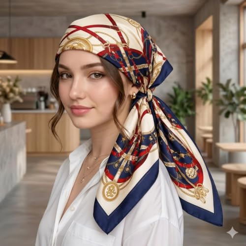 Image of Satin Square Head Scarf for Women, Floral Printed