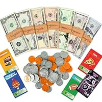 Pretend Money for Kids - Realistic Play Money Set, 385 PCS, Making Change Game, Teaches Math & Money Skills, Shopping & Banking Toys, 80PCS Product Price Cards, Preschool Learning Tool