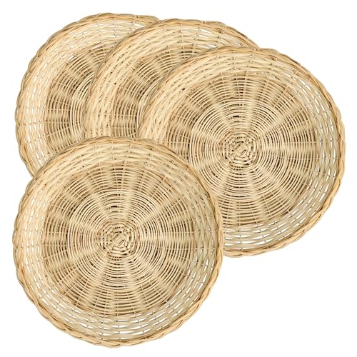 9-Inch Bamboo Paper Plate Holders, Hand Weave Wicker Paper Plate Holder Heavy Duty Reusable Set of 4 for Picnic Home Party Daily Dinning and Wall Decoration