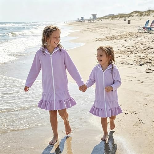 Image of MAYUMMPY Kids Girl Swim Cover Up Swimsuit Zipper Beach Pool Bathing Suit Hoodie Dress Terry Coverup Swimwear
