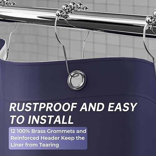 Image of AmazerBath Navy Blue Shower Curtain, Thick PEVA, Heavy Duty Waterproof 72x72 with 3 Weighted Stones and 12 Grommets