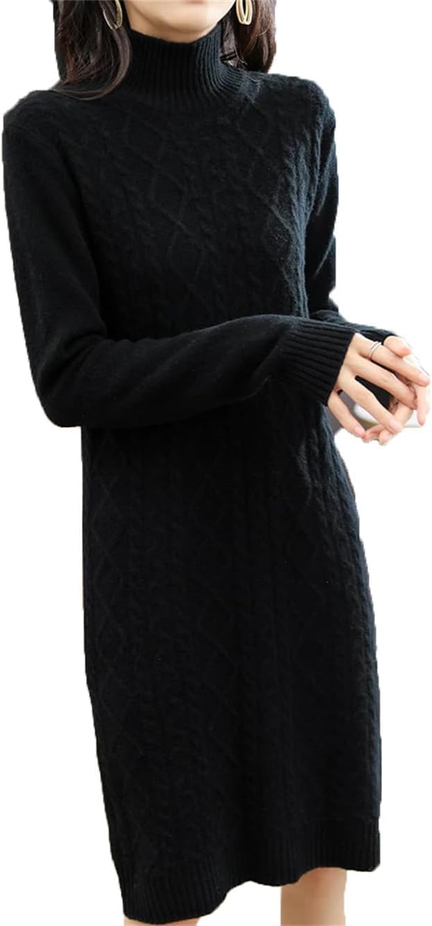 Robe mérinos midi contre le froid pull long torsadé noir xl chaud