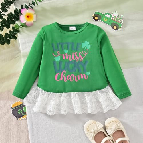 Image of HIHA Toddler Little Girls St.Patrick's Day Outfit Love Letter Print Dress Tops Pants Set