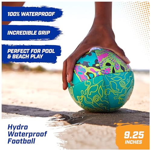 Image of Swimways Hydro Waterproof Football, Outdoor Games for Adults and Kids, Swimming Pool Accessories and Pool Party Games,9.25 Inches, Green