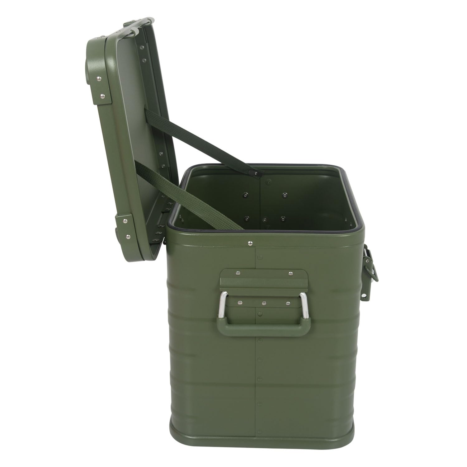 Alubox Alukiste abschließbar E31G OLIVGRÜN - Premium Lagerbox 31 Liter - Materialstärke 1mm - Deckel mit Aluminium Druckguss Stapelecken und Gummidichtung - inklusive Schlösser - lackiert