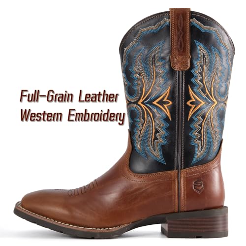 Image of SUREWAY Cowboy Boots For Men - Mens Square Toe Western Boot,Oil /Slip Resistant,Durable Fashionable Classic Pull on 10 Inch Boots Mid Calf Wellington Boots