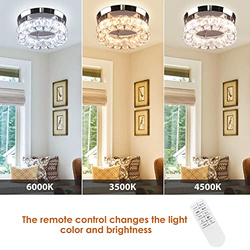 Ypqxyhda Dimmable Modern Crystal Chandeliers Led Ceiling Light With Remote Flush Mount Small Chandelier For Hallway Foyer Kitchen,Stair,Closet,3 Colors Adjustable, Memory Function #TOP1